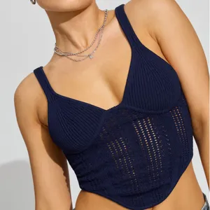 NEW Garage navy blue crochet corset knit crop top Size XL thumbnail 2