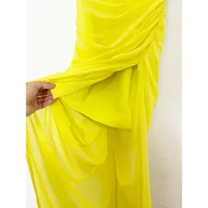 House Of CB Paloma Maxi Dress Yellow Strapless Draped Chiffon Size Small Corset thumbnail 10