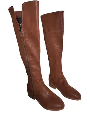 MIA Women's Brown Leather Over the Knee Boots Side Zip‎ Block Heel Size 6 thumbnail 1