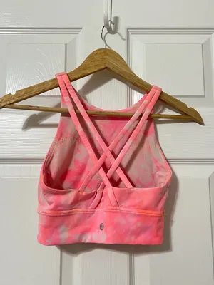 Lululemon Energy Bra High Neck Long Line Shibori Orange Tie Dye Size 4 thumbnail 4