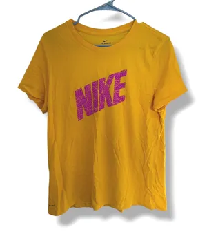 Nike Dri-FIT T-Shirt Womens XL Yellow Purple Logo Graphic Athletic Tee thumbnail 1