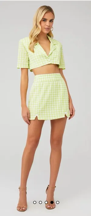 For Love & Lemons Gingham Checkered Skirt in‎ Green S $158 thumbnail 1
