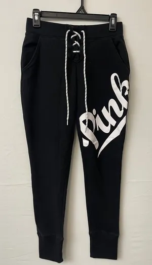 PINK Victoria’s Secret size XS Black Joggers – Lace-Up Waist, Bold Logo (N3)✨ thumbnail 1