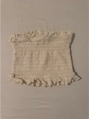 Urban Outfitters Smocked Cream Tube Top with Ruffle Detail thumbnail 4