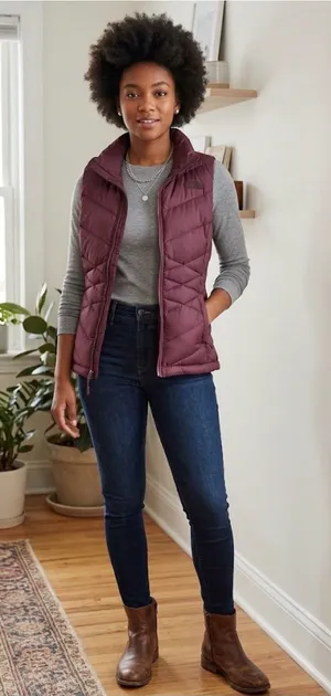 The North Face 550 Fill Goose Down Puffer Vest Plum Quilted XS thumbnail 1