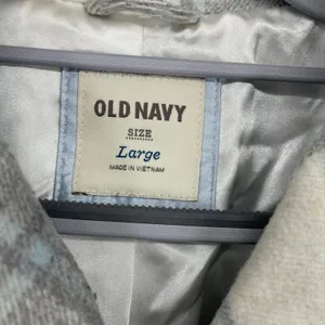 Old Navy Plaid Double Breasted Wool Blend Pea Coat Jacket Size L‎ Gray Cream thumbnail 5