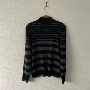 Karen Scott Charcoal Grey & Blue Stripe Mock Neck Sweater 100% cotton thumbnail 6