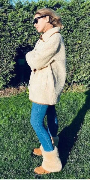 ZARA Tan Brown Cream Sherpa Suede Leather Button Down Coat Jacket thumbnail 5