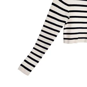Zara Black And Ivory Striped Crop Knit Top Sz M thumbnail 5