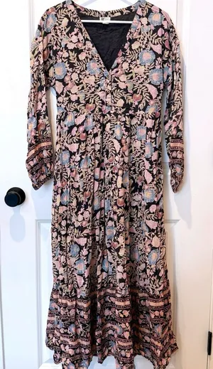 Billabong Boho Floral Maxi Dress Medium 3/4 Sleeve Cottagecore Peasant‎ Prairie thumbnail 1