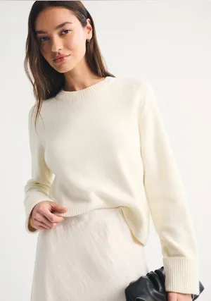Abercrombie & Fitch The A&F Madeline Crew Sweater in Cream Large New with tag thumbnail 1