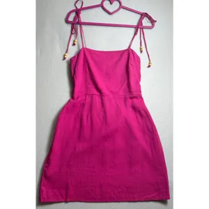Mango MNG Womens Pink Linen Blend Beaded Strap Smocked Back Mini Dress Size S thumbnail 3