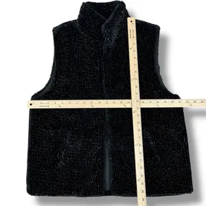 Betsey Johnson Faux‎ Fur Vest Black Metallic Silver Shimmer Large thumbnail 10