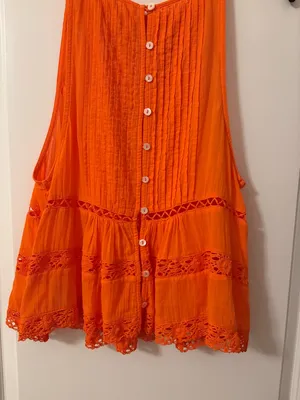 Free People Bright Orange Crochet-Trim Swing Cami thumbnail 7