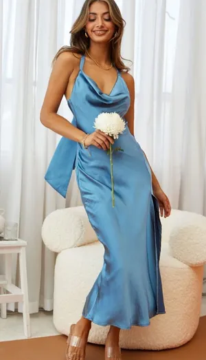 Selfie Leslie CHAMPAGNE SHOWERS HALTERNECK SLIP MIDI DRESS MIDNIGHT thumbnail 1