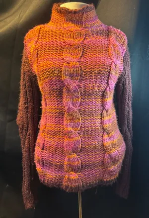 Desigual Womens Chunky Cable Knit Sweater Mock Neck Pink Orange Purple 67J2LB8 S thumbnail 1
