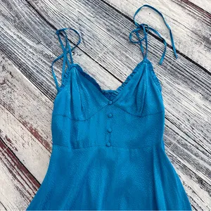 Zara Satin Tie Strap Mini Dress Blue Sleeveless Size Small thumbnail 4