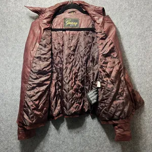 Guess Faux Leather‎ Moto Biker Jacket Quilted Burgundy XL thumbnail 3