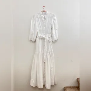 Brittany Fuson White Louisa Button-Front 100% Cotton Tiered Belted Maxi Dress XS thumbnail 4