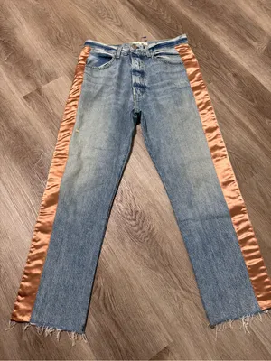 AMO Loverboy Indigo Adobe Ribbon Jeans 28 Cotton Raw Hem High Waisted thumbnail 2