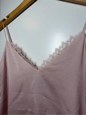 Express Blush Pink Lace Trim Camisole Chiffon Blouse thumbnail 3