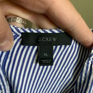 J Crew nautical blue & white striped ruffled hem XL sleeveless blouse thumbnail 3