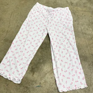Vintage pointelle coquette rose floral ruffled pj pants thumbnail 1
