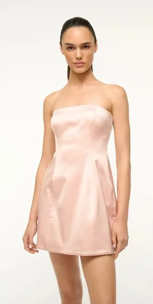 STAUD Silvia Mini Dress Petal Pink Satin Strapless Cocktail Party Size 4 thumbnail 1
