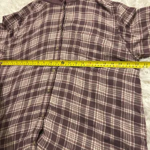 American Eagle purple cream plaid hoodie button-down flannel shirt top woman’s L thumbnail 6
