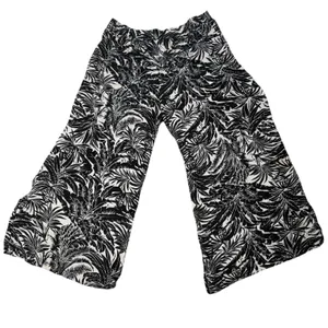 Womens M Black White Tropical Print Wide Leg Palazzo Pants Pull On Beach Resort thumbnail 10