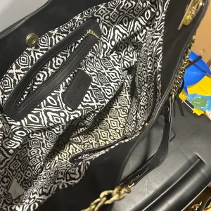 Black Faux Leather Tote Bag with Gold Accents thumbnail 12
