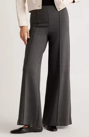 Quince Ultra-Stretch Ponte Super Wide Leg Pants charcoal medium thumbnail 1