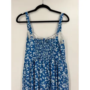 Scarlet Darkness Midi Dress Womens L Blue Floral Milkmaid Smocked Cottagecore thumbnail 5