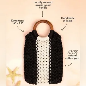 Laude‎ The Label Gabby Black Cream Macrame Bag thumbnail 5
