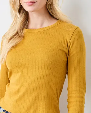 Printfresh Pointelle Long Sleeve Scalloped Collar Pajama Top Goldenrod thumbnail 2