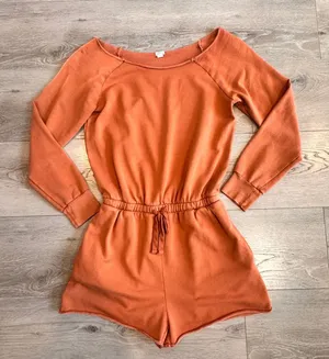 Aerie Long Sleeve French Terry Romper Burnt Orange Terracotta Boat‎ Neck Small S thumbnail 1