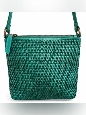 Vilenca Holland Teal Woven Leather Crossbody Bag Boho Turquoise Purse thumbnail 2