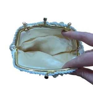 Vintage neutral white chain strap sequins pearl beaded mini handbag purse thumbnail 7
