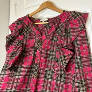 Entro Hot Pink Brown Wool Blend Latest Obsession Ruffle Top thumbnail 6