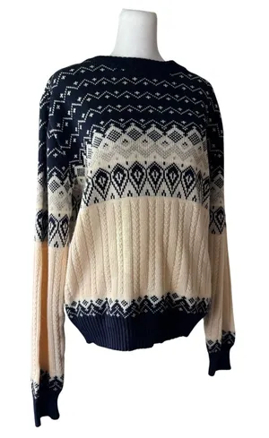 Vintage ‘90s KP Collection Ivory & Navy Fair Isle Pullover Unisex Sweater thumbnail 1