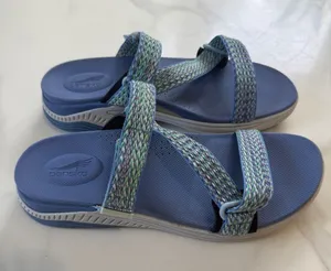 Dansko Light Blue Slide Sandals with Multicolor Woven Straps thumbnail 1
