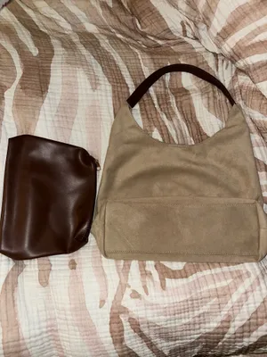 New Faux Suede Slouchy Hobo Bag & Pouch Multiple: Colors:tan Faux Suede Bag Faux Leather Pouch thumbnail 8