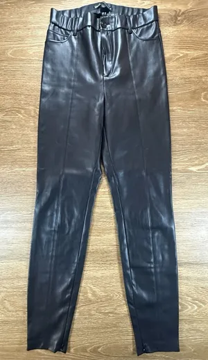 Zara Women's M Black Faux Leather Pants High Rise Slim Leg Pull On Stretch Edgy thumbnail 1