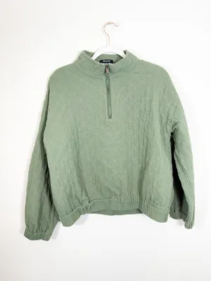 Madewell Diamond Jacquard Half-Zip Pullover Top Faded Palm Green Jacket Large thumbnail 5