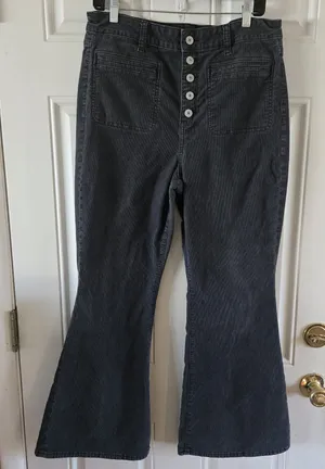 American Eagle Corduroy Flare Pants Gray Stretch Button Fly Women’s 14 Short Y2K thumbnail 1