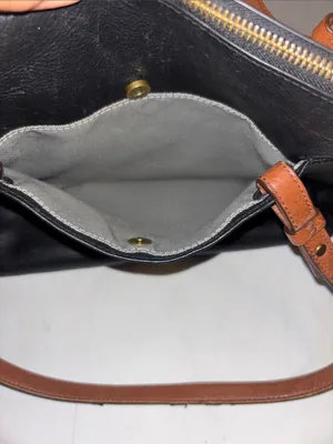 Fossil…Rachel Tote Black Pebbled Leather Tote With Brown Contrasting Handles thumbnail 11