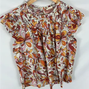 ANA Patterned Cap Sleeve Blouse Size Large Pink thumbnail 1