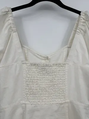 MADEWELL Linen-Cotton Puff-Sleeve Summer A-line Dress Sz 2 White Summer Retro thumbnail 6