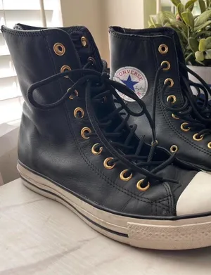 Converse Leather Black and White High-Top Sneakers Streetwear Y2K Casual thumbnail 1
