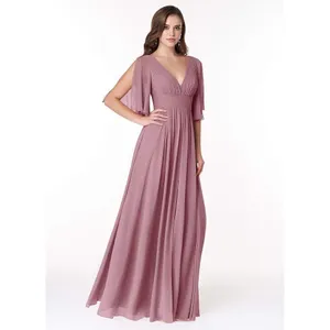 Azazie Temeka Vintage Mauve A-Line Ruched Chiffon Dress thumbnail 4